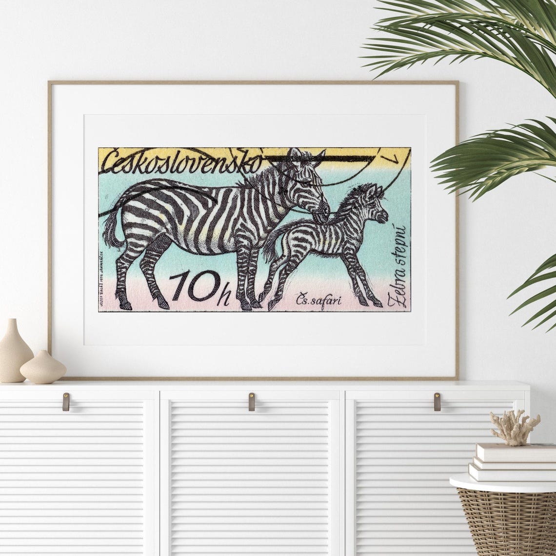 Czechoslovakia Zebra Stepni Safari Mother Foal Stamp Art Poster - Image 2