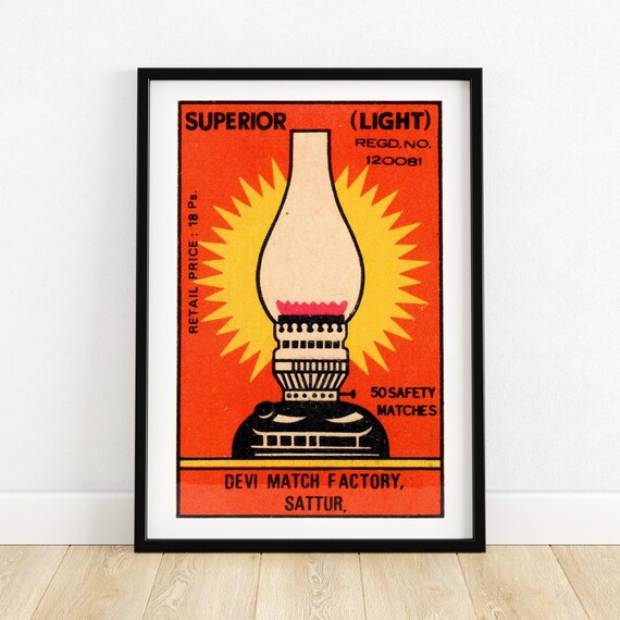Unique Matchbox Art Print Vintage Indian Graphic Design Mid Century Modern Decor Collectible Wall Art Retro Home Style A4