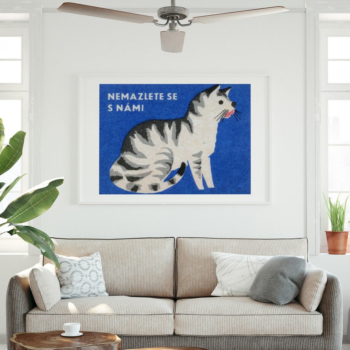 Blue Czech Cat Vintage Match Label Cute Retro Animal Art Poster - Image 3
