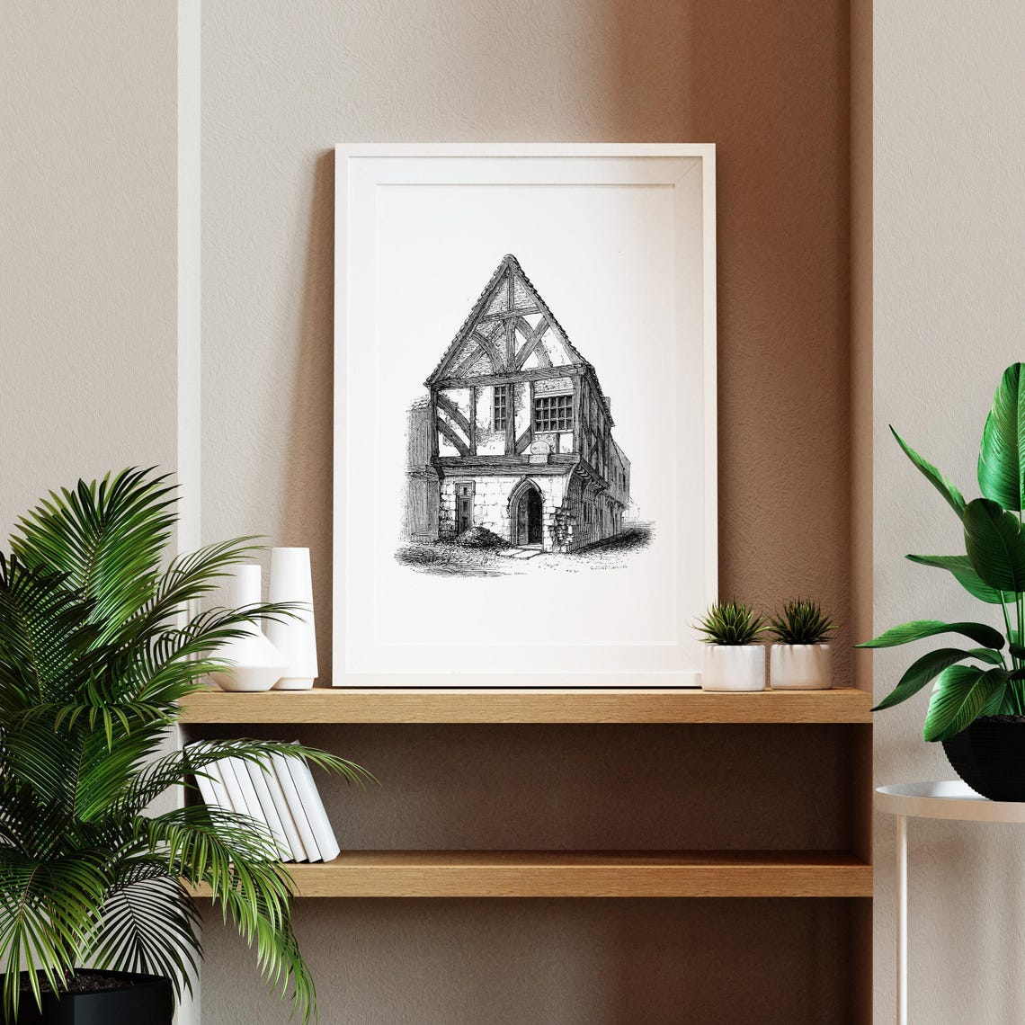 Historic Newgate York Half Timbered Medieval House Engraving Print - Image 2