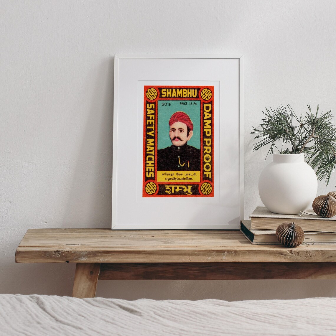 Shambhu Safety Matches Damp Proof Indian Portrait Label Poster - Image 3
