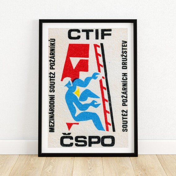CTIF Firefighters Competition Ladder Flag Vintage Matchbox Label Poster