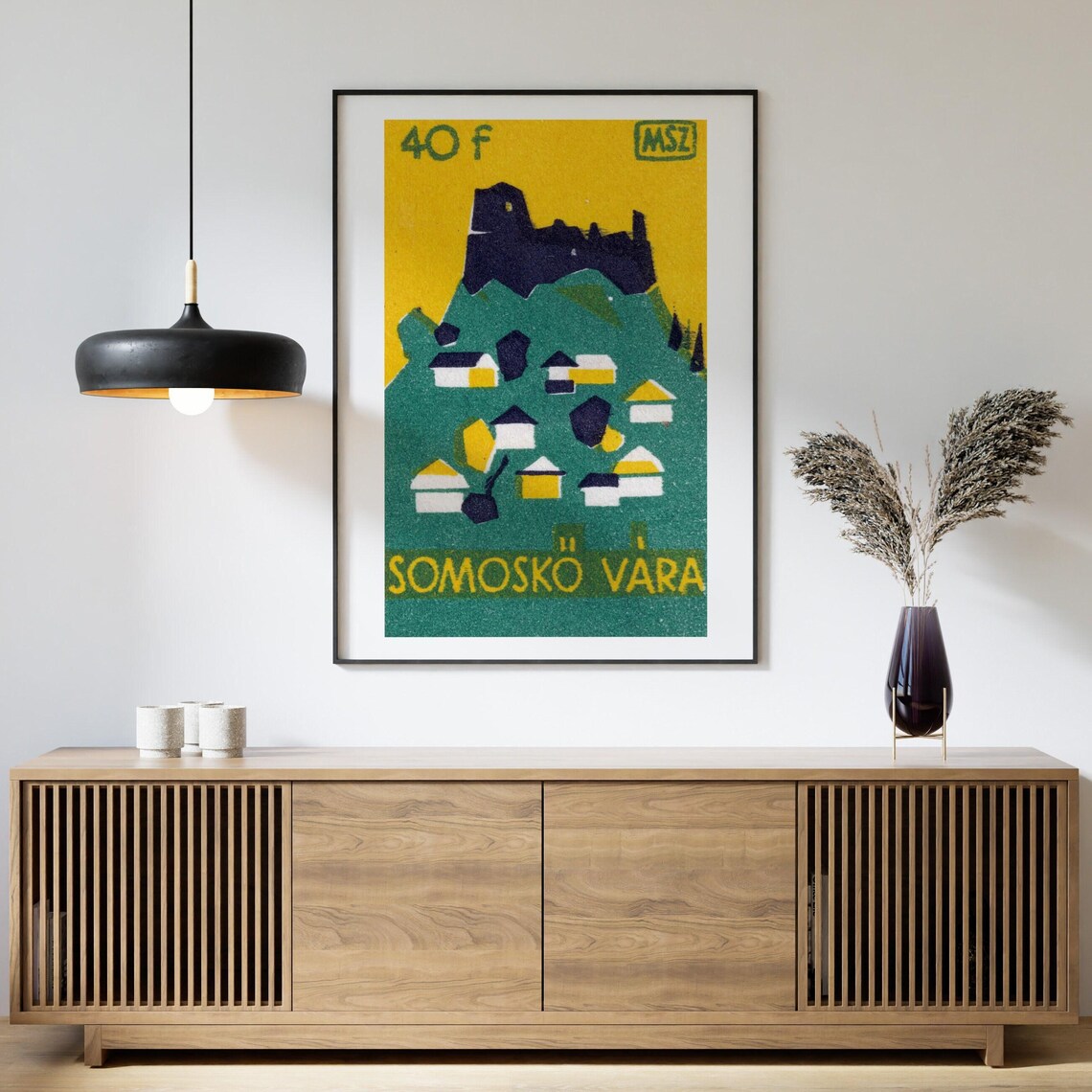 Somosk Castle Ruins Village Yellow Sky Vintage Hungarian Poster - Image 4