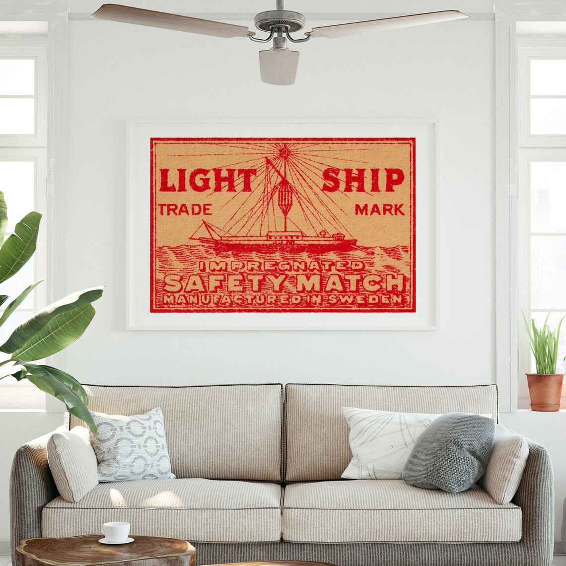 Light Ship Beacon Vessel Vintage Swedish Matchbox Label Art Poster - Image 3