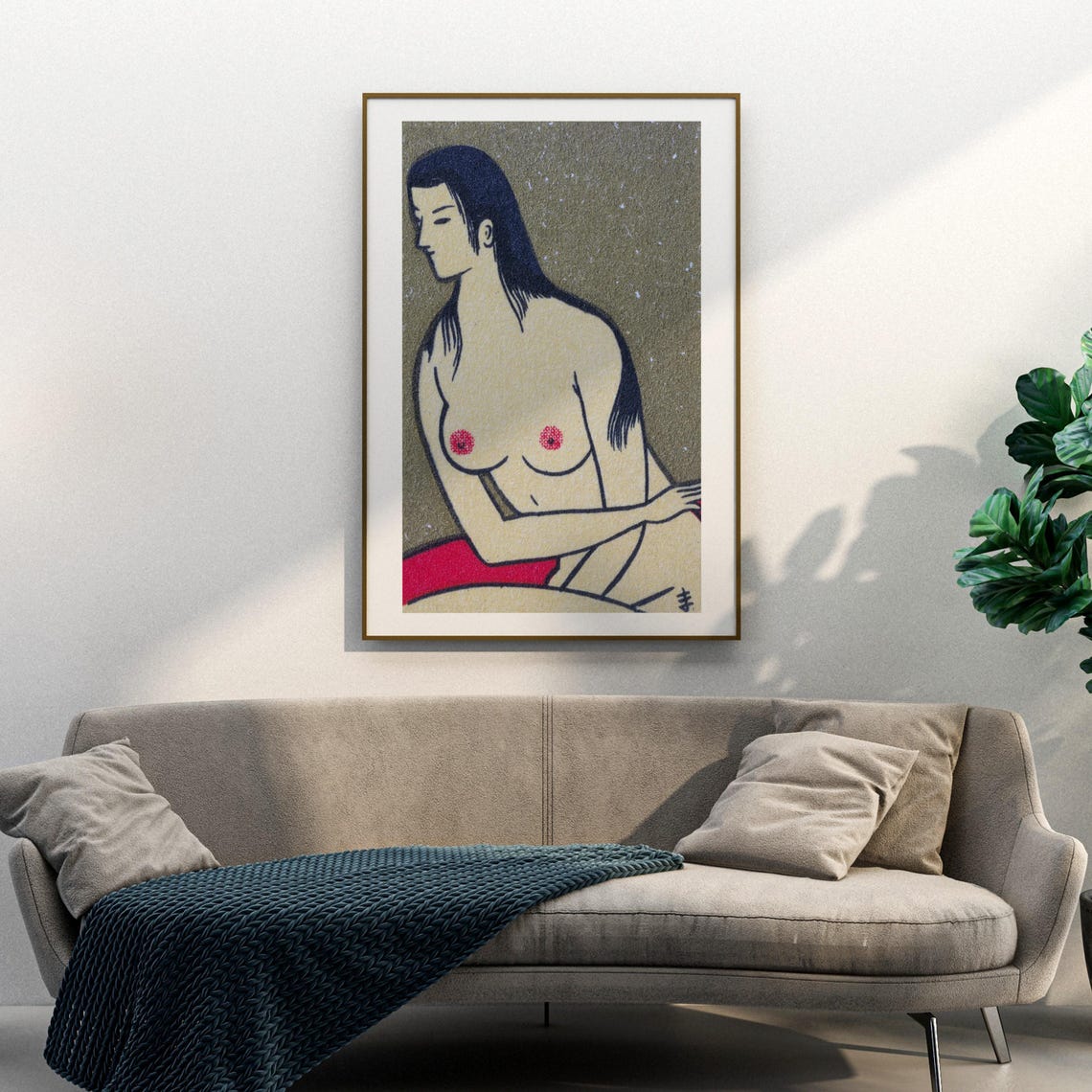 Japanese Seated Nude Figure Vintage Matchbox Art Illustration Poster - Image 3