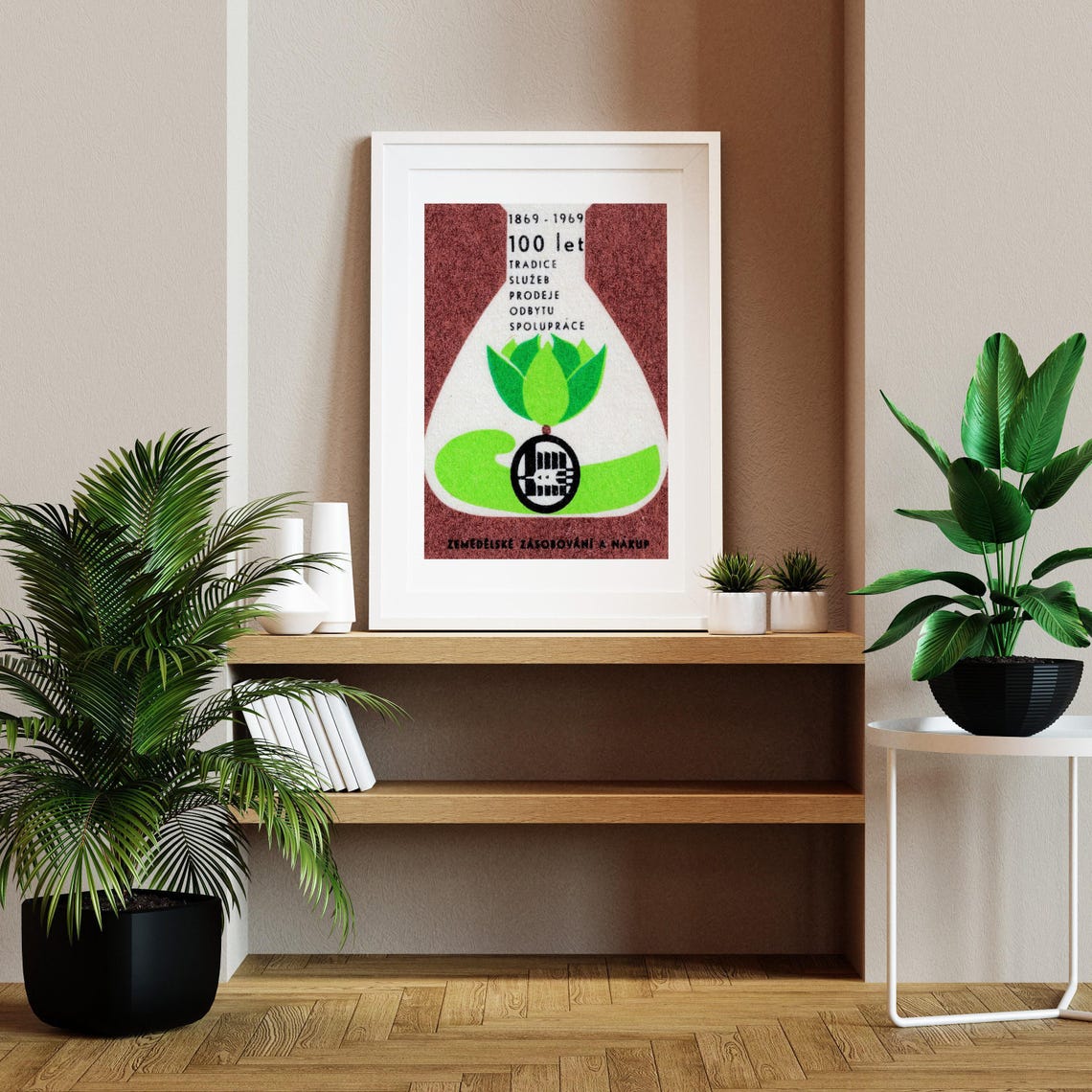 Czech 100 Years Agricultural Cooperative 1969 Flask Emblem Poster - Image 2