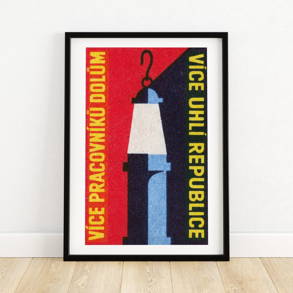 Miners Lamp Coal Slogan Vintage Czech Matchbox Label Art Poster