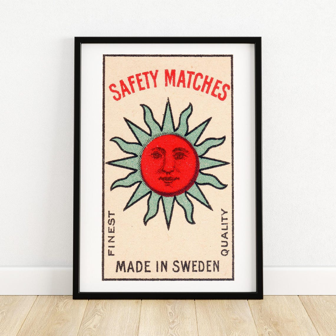 Swedish Safety Matches Vintage Sun Face Retro Illustration Poster
