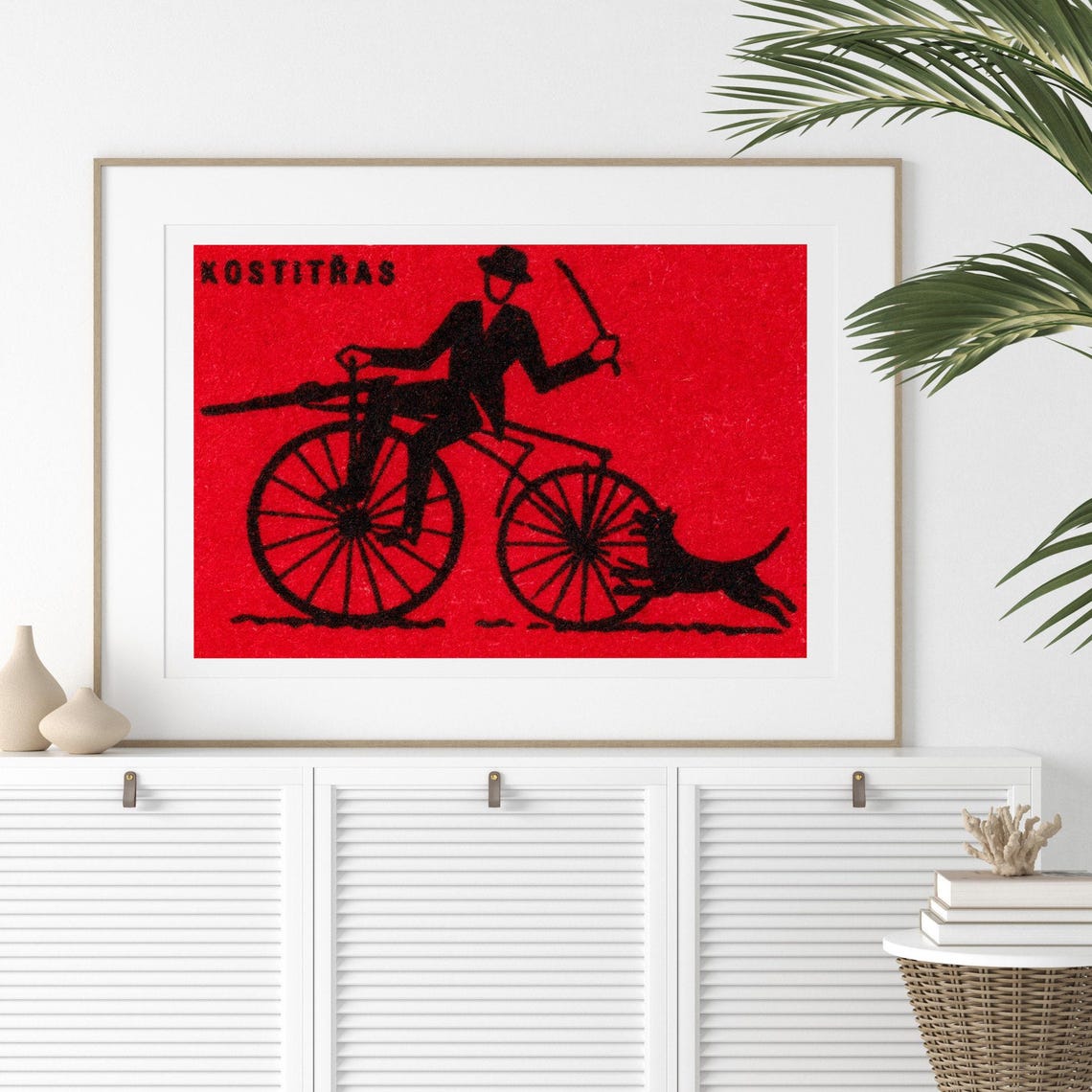 Kostitras Penny Farthing Cyclist Dog Chase Vintage Label Poster - Image 2