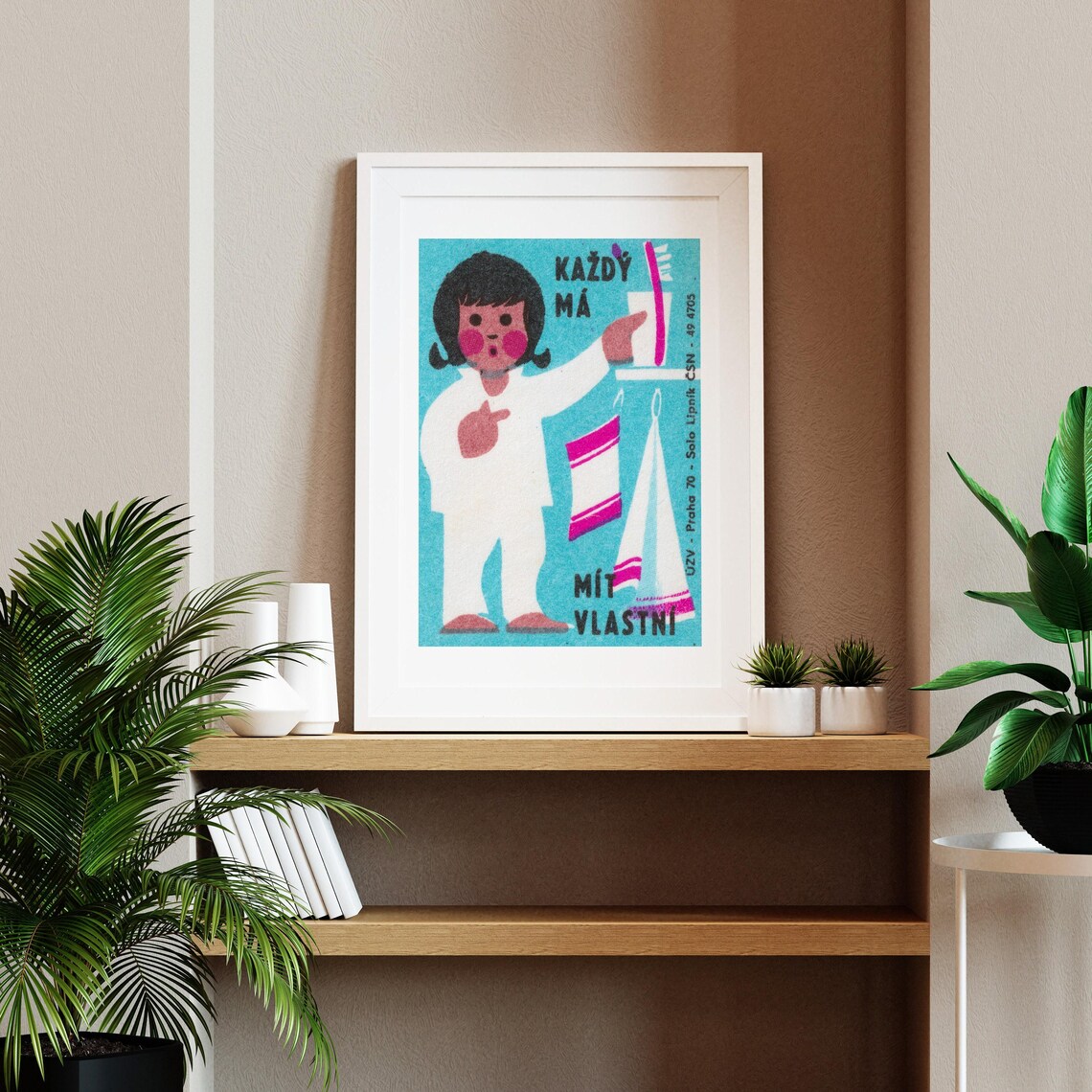 Czech Girl Toothbrush Hygiene Cartoon Vintage Matchbox Label Art Poster - Image 2