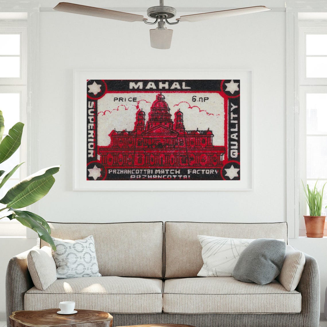 Mahal Superior Quality Red Palace Indian Vintage Matchbox Art Poster - Image 3