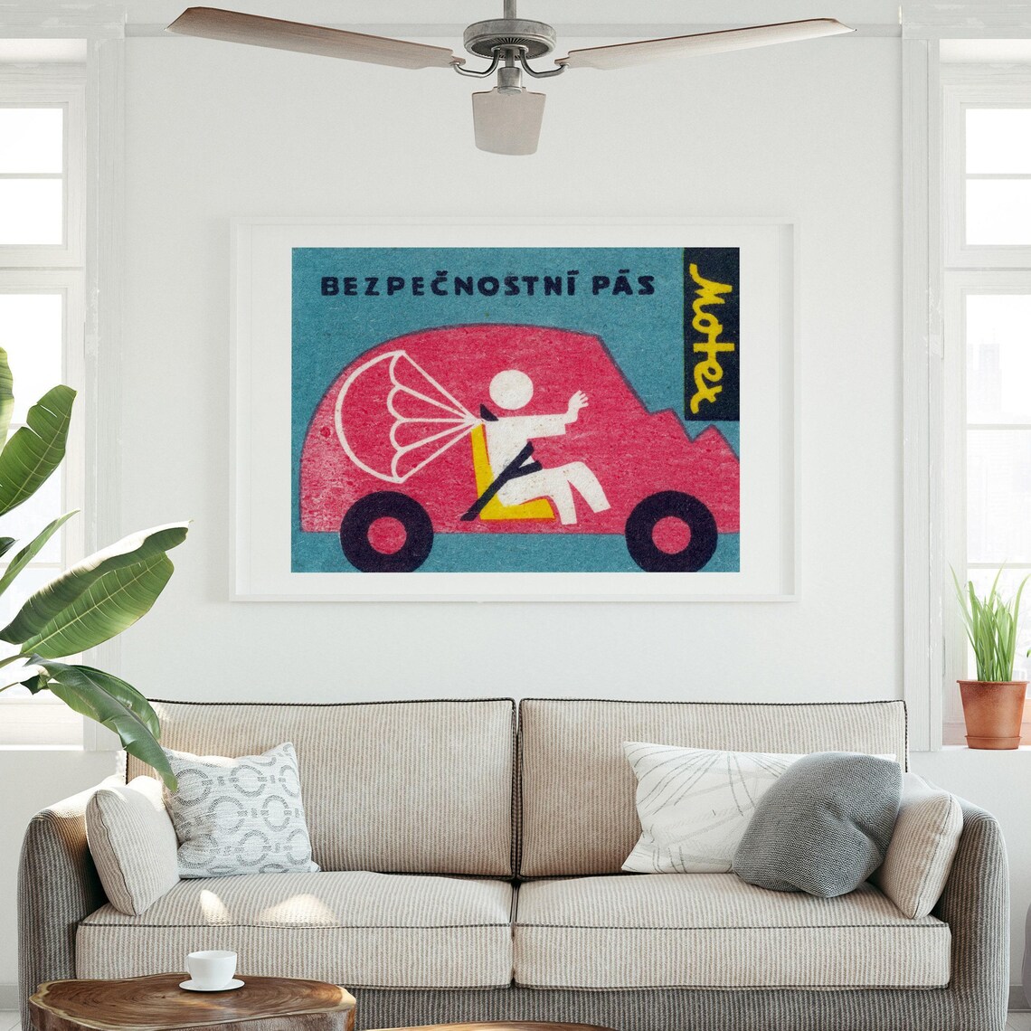 Seatbelt Safety Crash Vintage Czech Matchbox Label Art Poster - Image 3