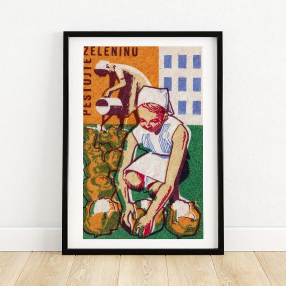 Grow Vegetables Matchbox Print Aesthetic Wall Art Vintage Art Matchbox Wall Poster Vintage Poster Print