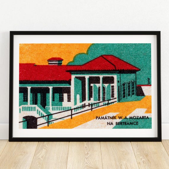 Mozart Monument Matchbox Print Czech Wall Art Vintage Czech Art Matchbox Wall Poster Vintage Poster Print