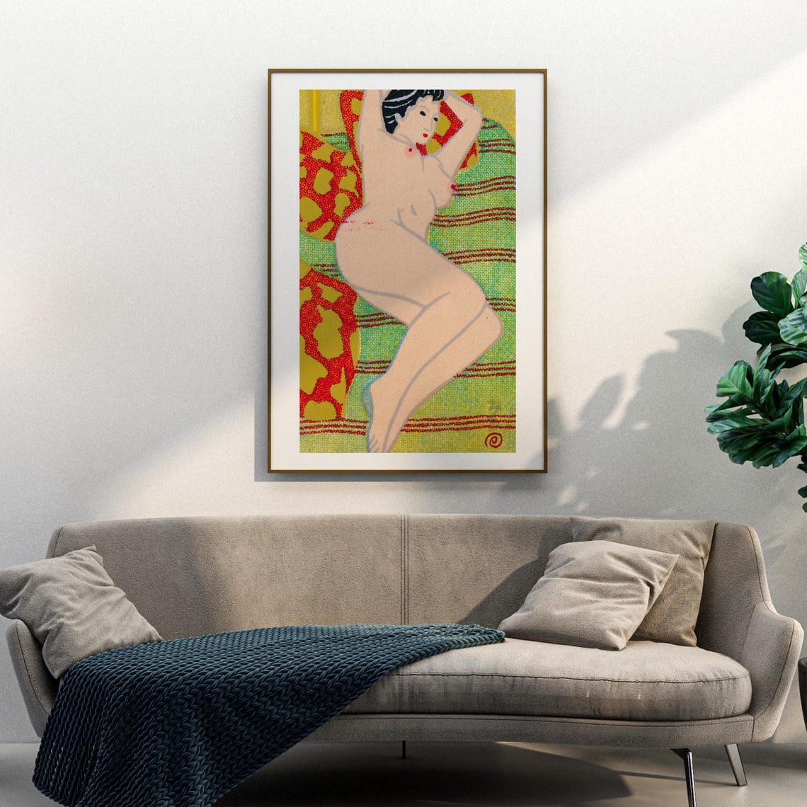 Reclining Nude Woman Colorful Retro Figurative Matchbox Art Poster - Image 3