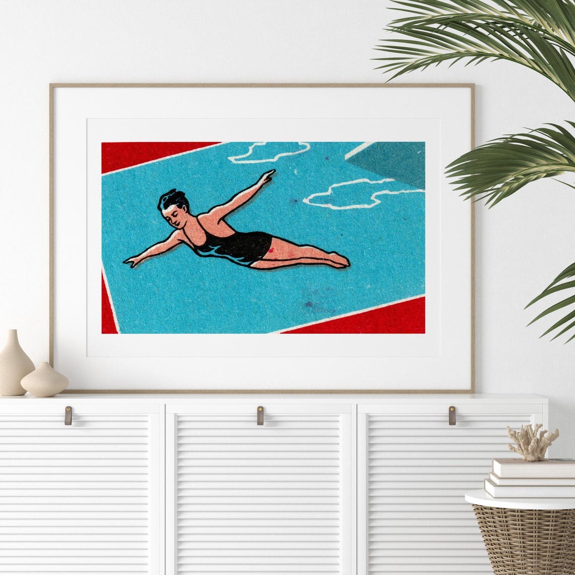 Mid Century Woman Diver Retro Swimming Illustration Art Poster - Image 2