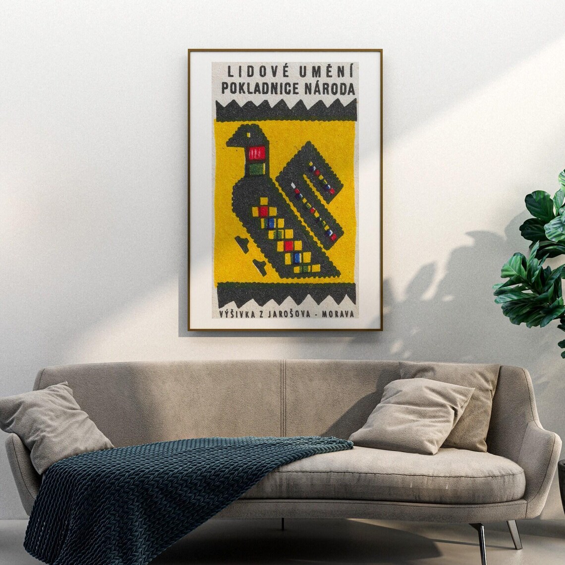Yellow Bird Moravian Folk Embroidery Vintage Czech Label Poster - Image 3