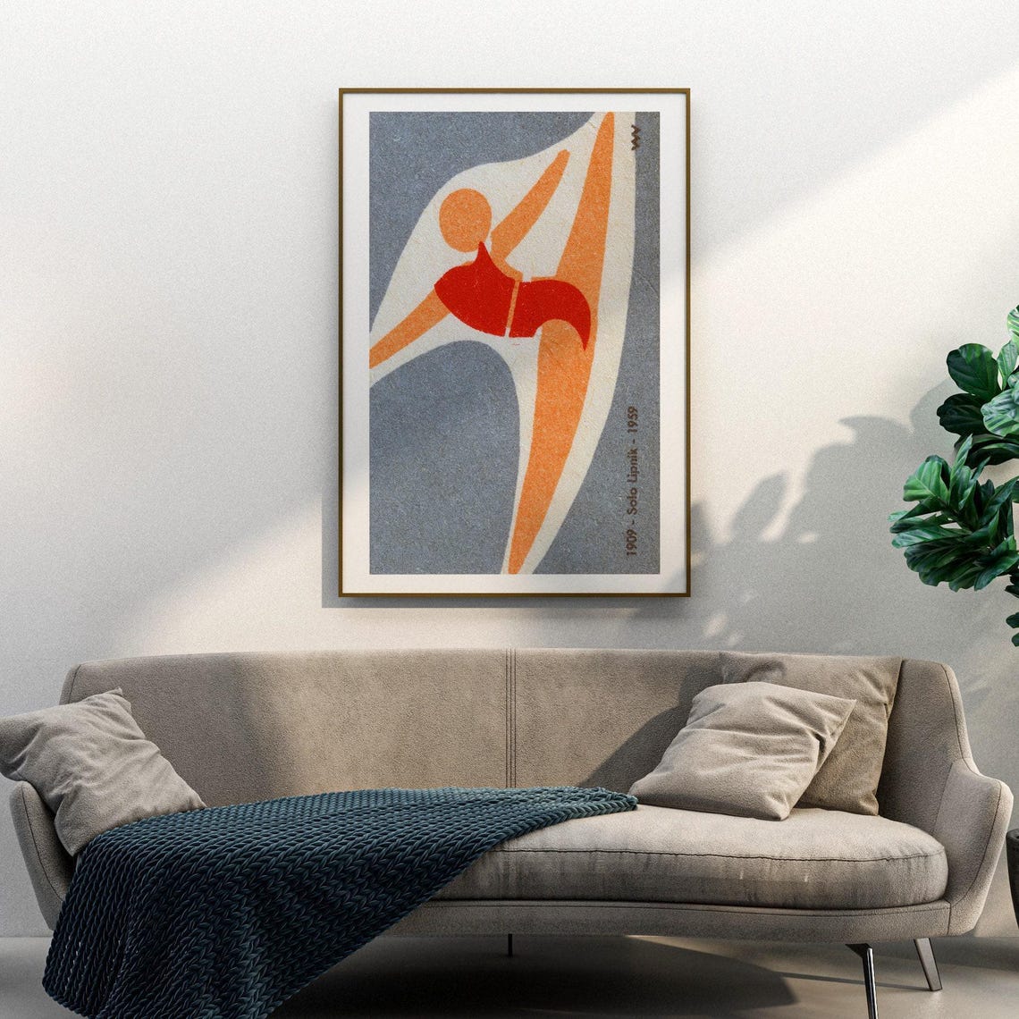 Red Swimsuit Diver Solo Lipnik 1959 Vintage Czech Label Poster - Image 3
