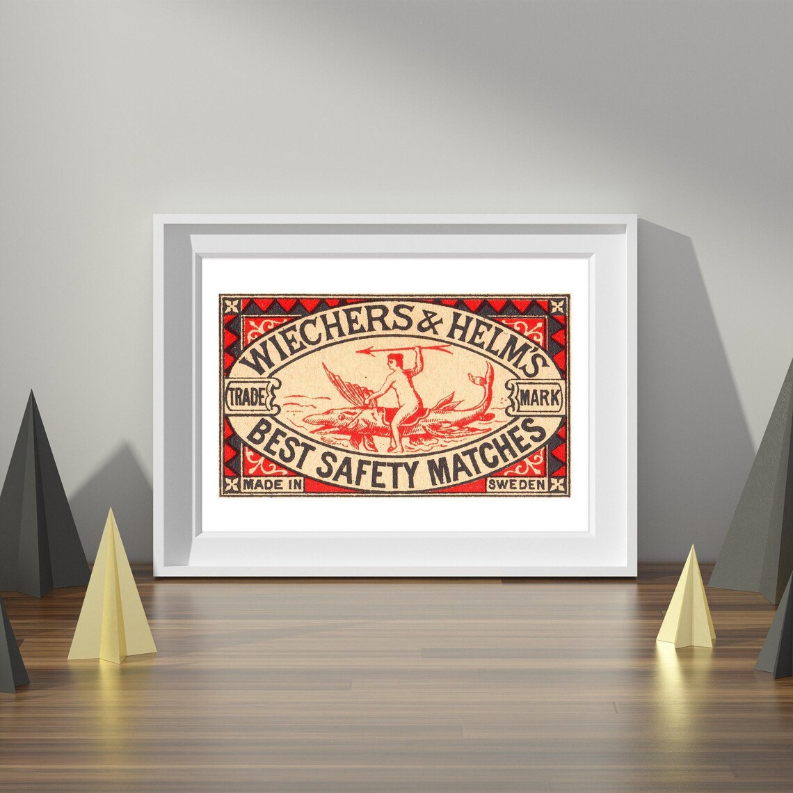 Wiechers and Helms Best Safety Matches Merman Vintage Swedish Label Poster - Image 4