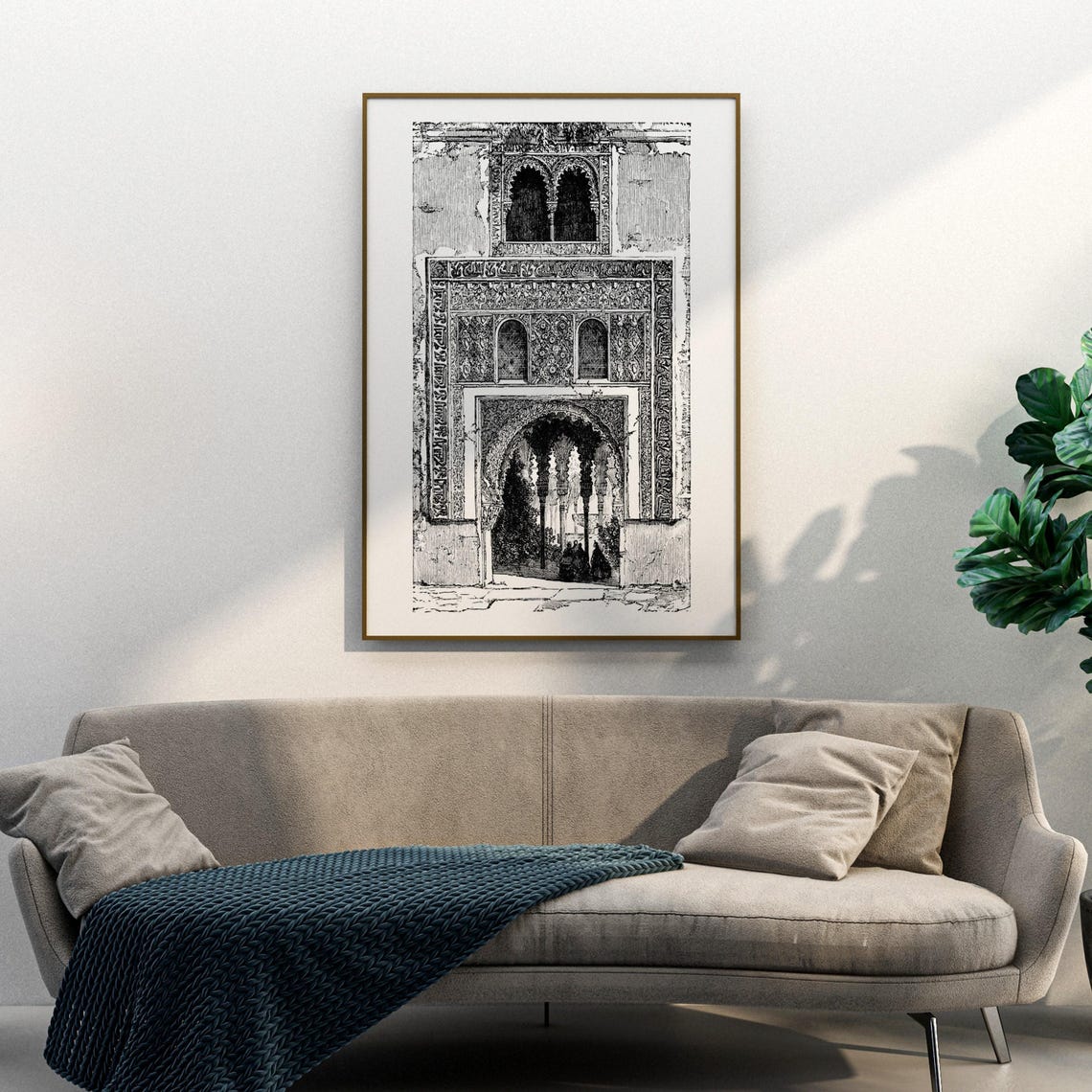 Alhambra Moorish Doorway Engraving Historic Spain Architecture Poster - Image 3