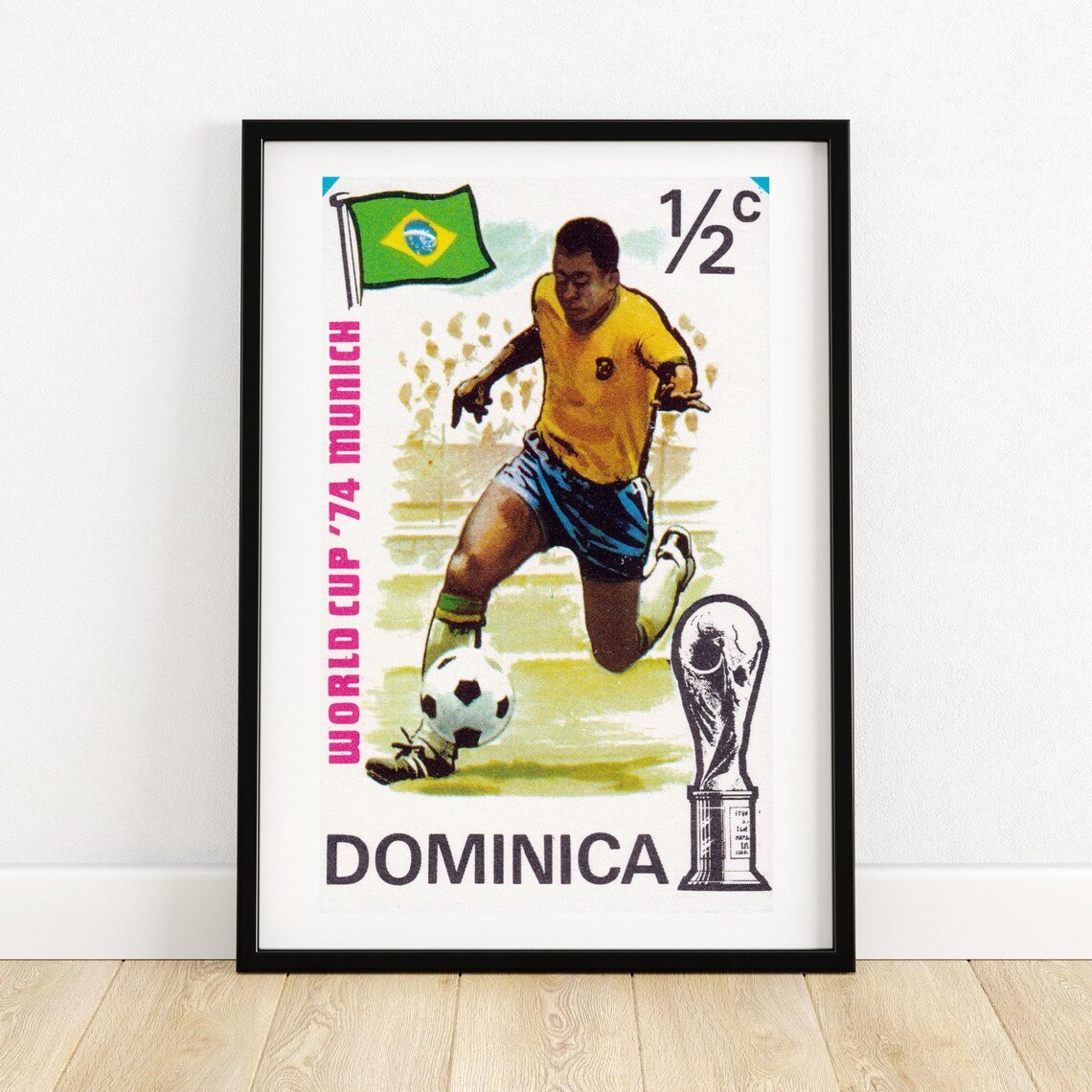 Dominica World Cup 74 Munich Brazil Player Vintage Stamp Art Poster