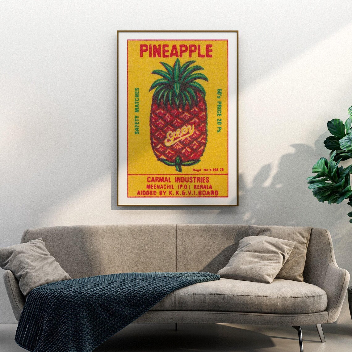 Pineapple Fruit Matchbox Print, Vintage India Poster - Image 3