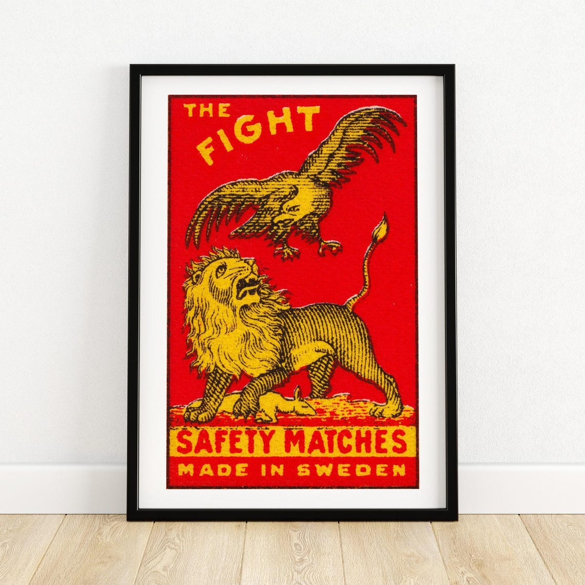 The Fight Eagle Versus Lion Vintage Swedish Matchbox Label Art Poster