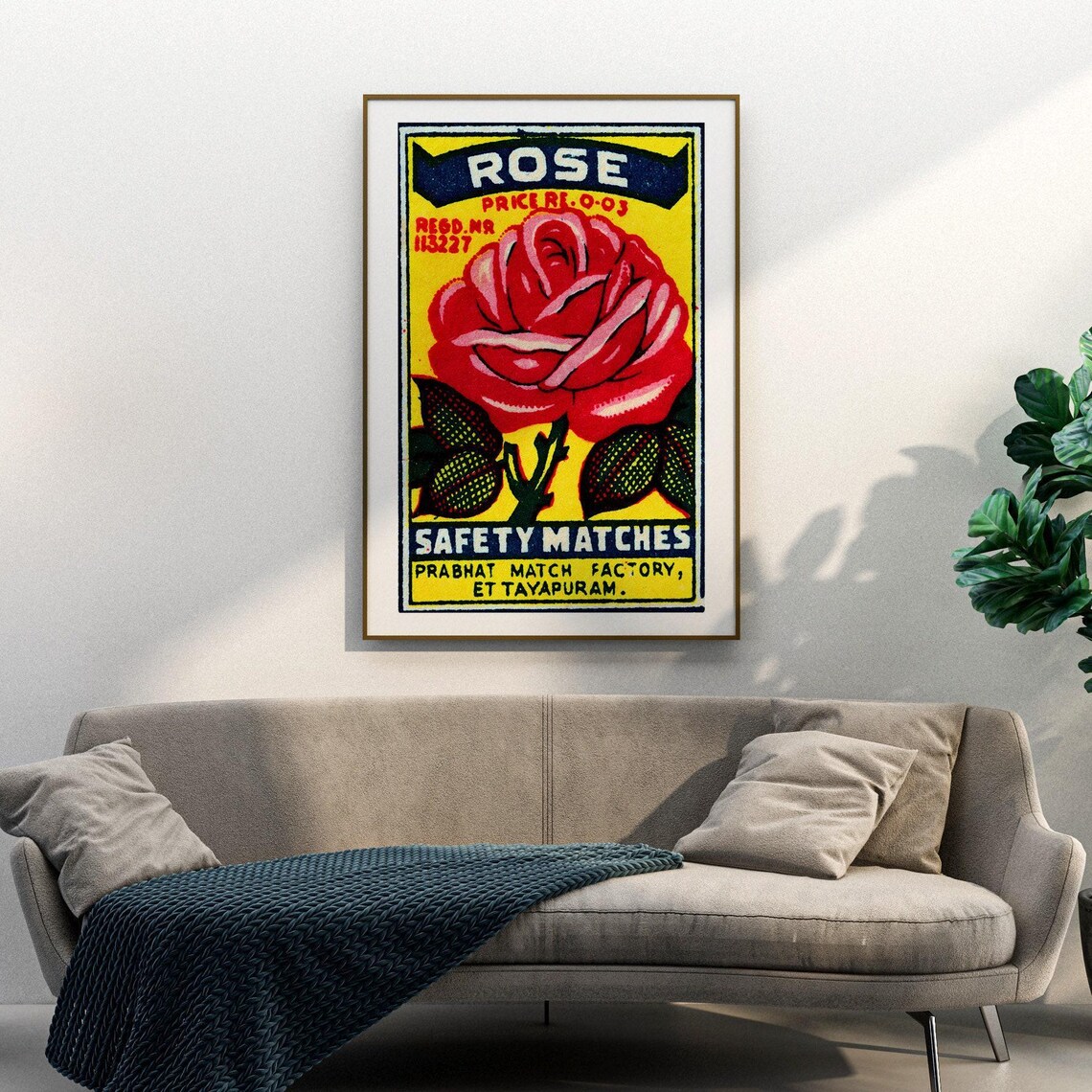 Rose Lush Red Bloom Bouquet Vintage India Safety Matches Poster - Image 3