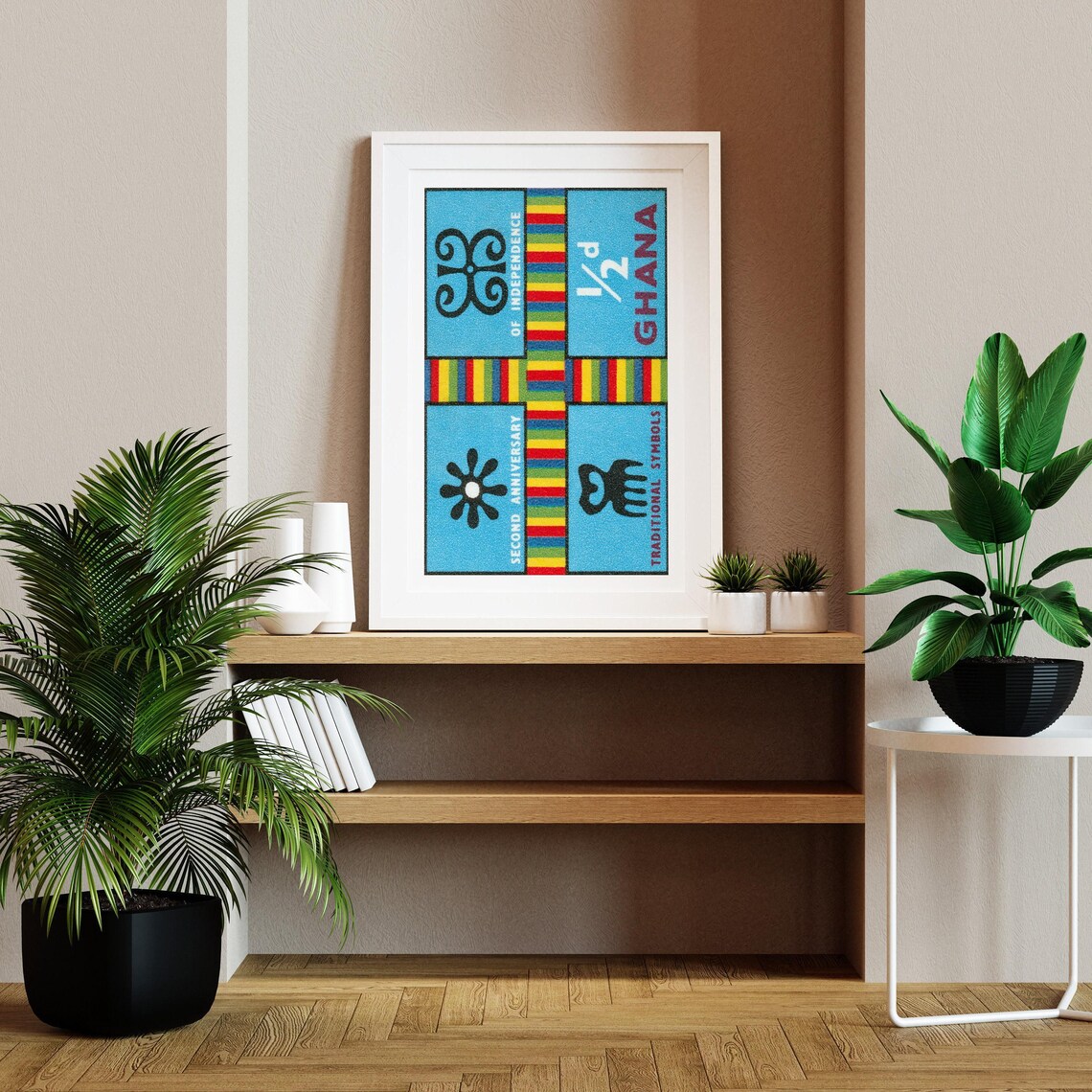 Ghana Independence Anniversary Tribal Symbols Vintage Stamp Art Poster - Image 2