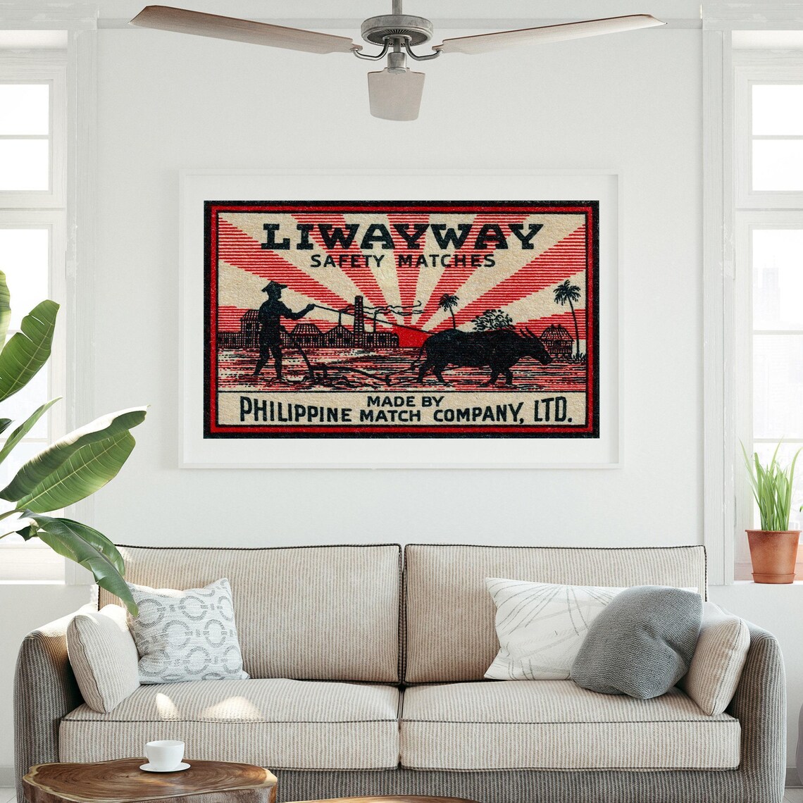 Liwayway Farmer Water Buffalo Sunrise Vintage Philippines Poster - Image 3