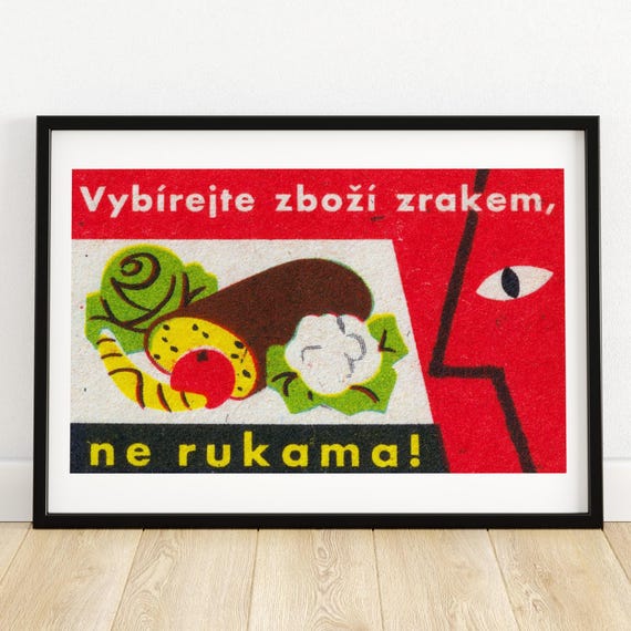 Dont Touch Vegetables Matchbox Print Czech Wall Art Vintage Czech Art Matchbox Wall Poster Vintage Poster Print