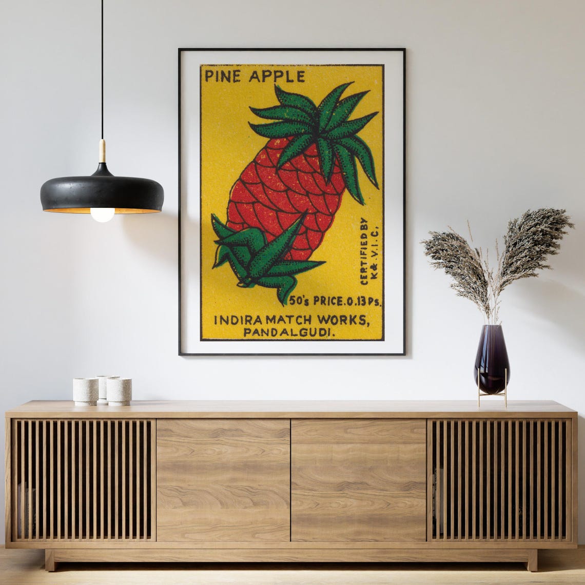 Pine Apple Indira Match Works Vintage Indian Fruit Label Poster - Image 4