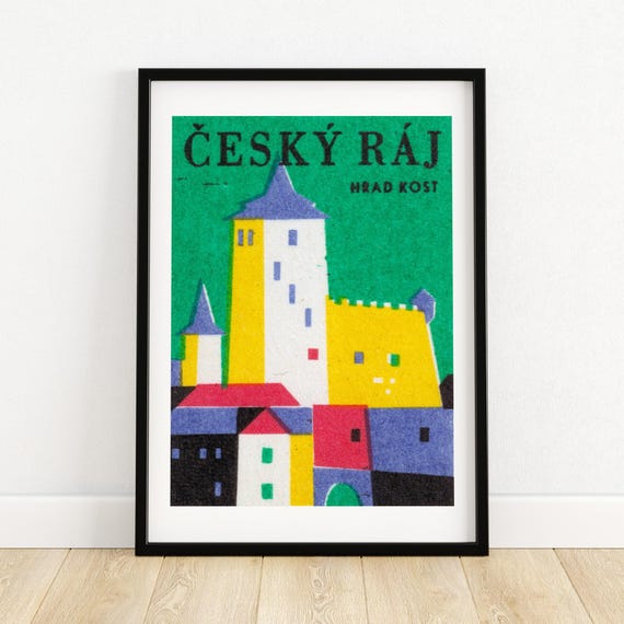 Castle Over Czech Village Matchbox Print Czech Wall Art Vintage Czech Art Matchbox Wall Poster Vintage Poster Print