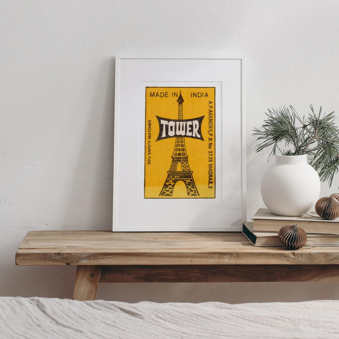 Tower Eiffel Tower Indian 1950s Safety Matches Yellow Label Art Poster - Image 3