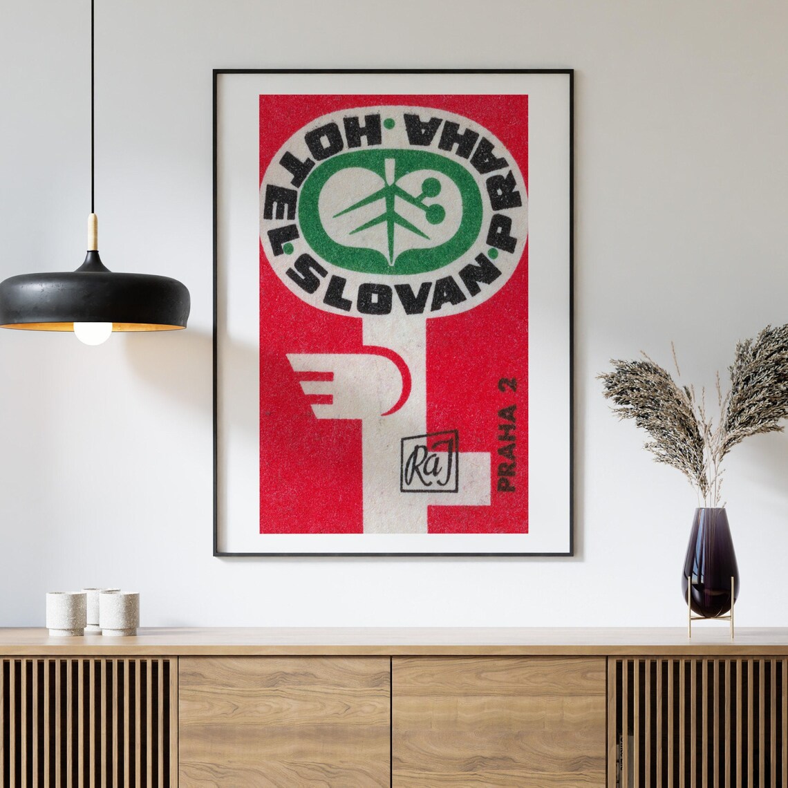 Praha Hotel Slovan Red Key Vintage Czech Advertising Art Poster - Image 4