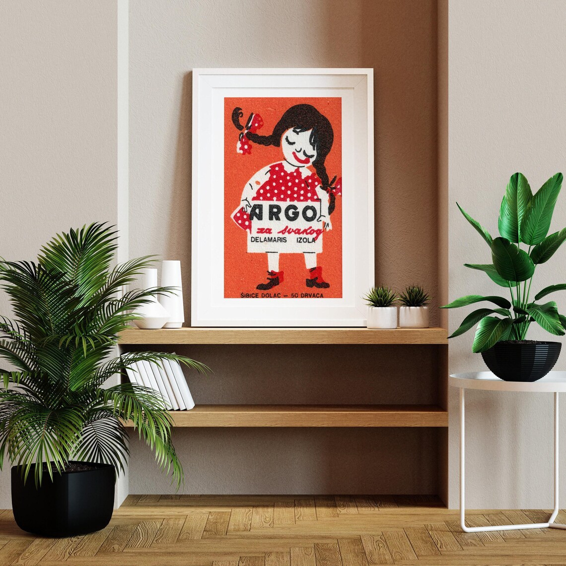 Argo Girl Red Polka Dot Dress Vintage Yugoslav Matchbox Poster - Image 2