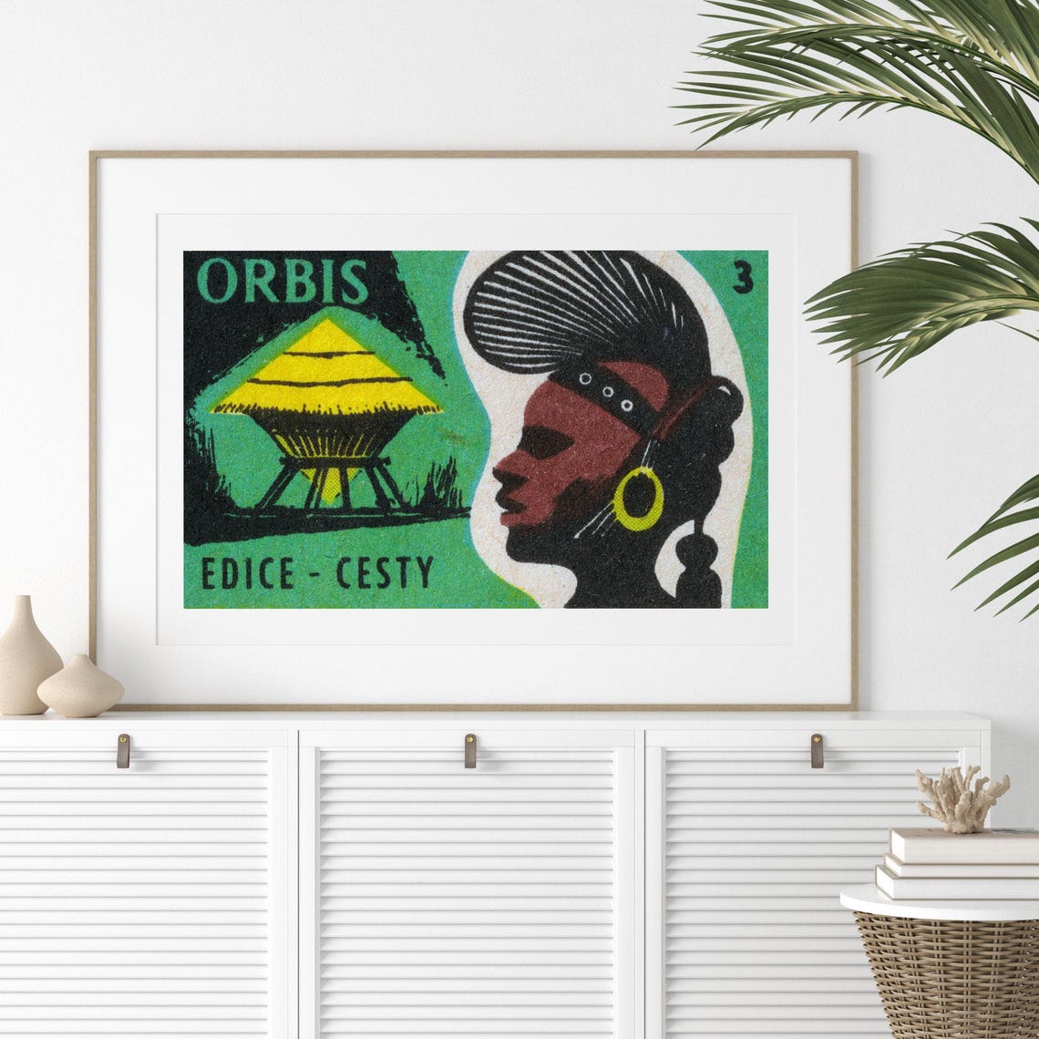Orbis Travel Series African Hut Woman Green Matchbox Label Poster - Image 2