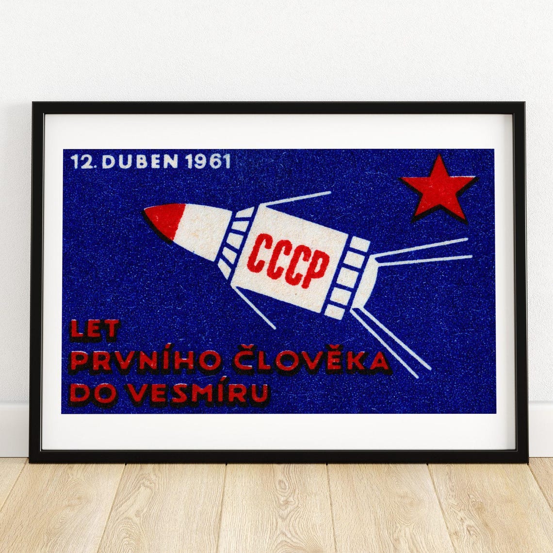 CCCP First Man in Space 12 April 1961 Vintage Matchbox Label Poster