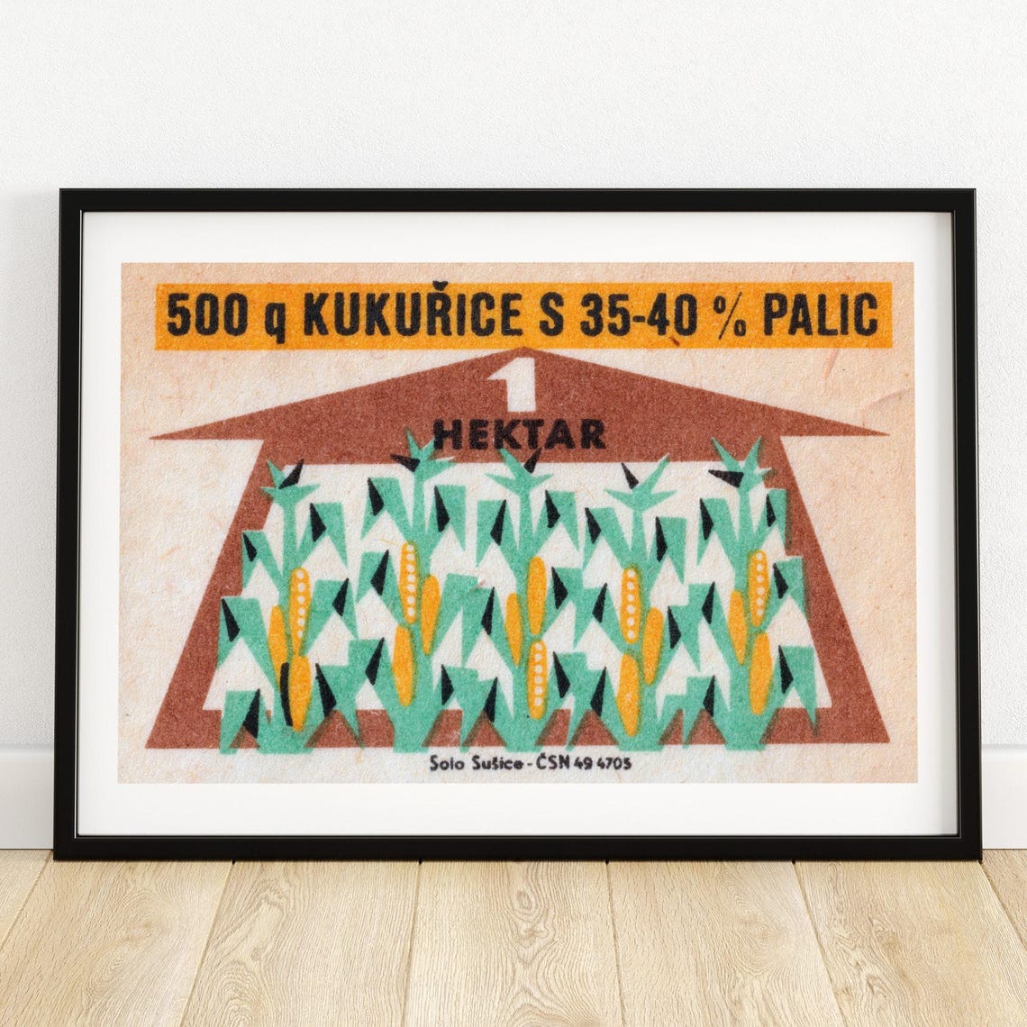 Czech Corn Harvest 500q Per Hectare Vintage Matchbox Label Art Poster