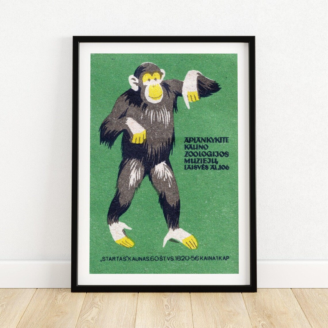 Chimpanzee Matchbox Print, Vintage Eastern Europe