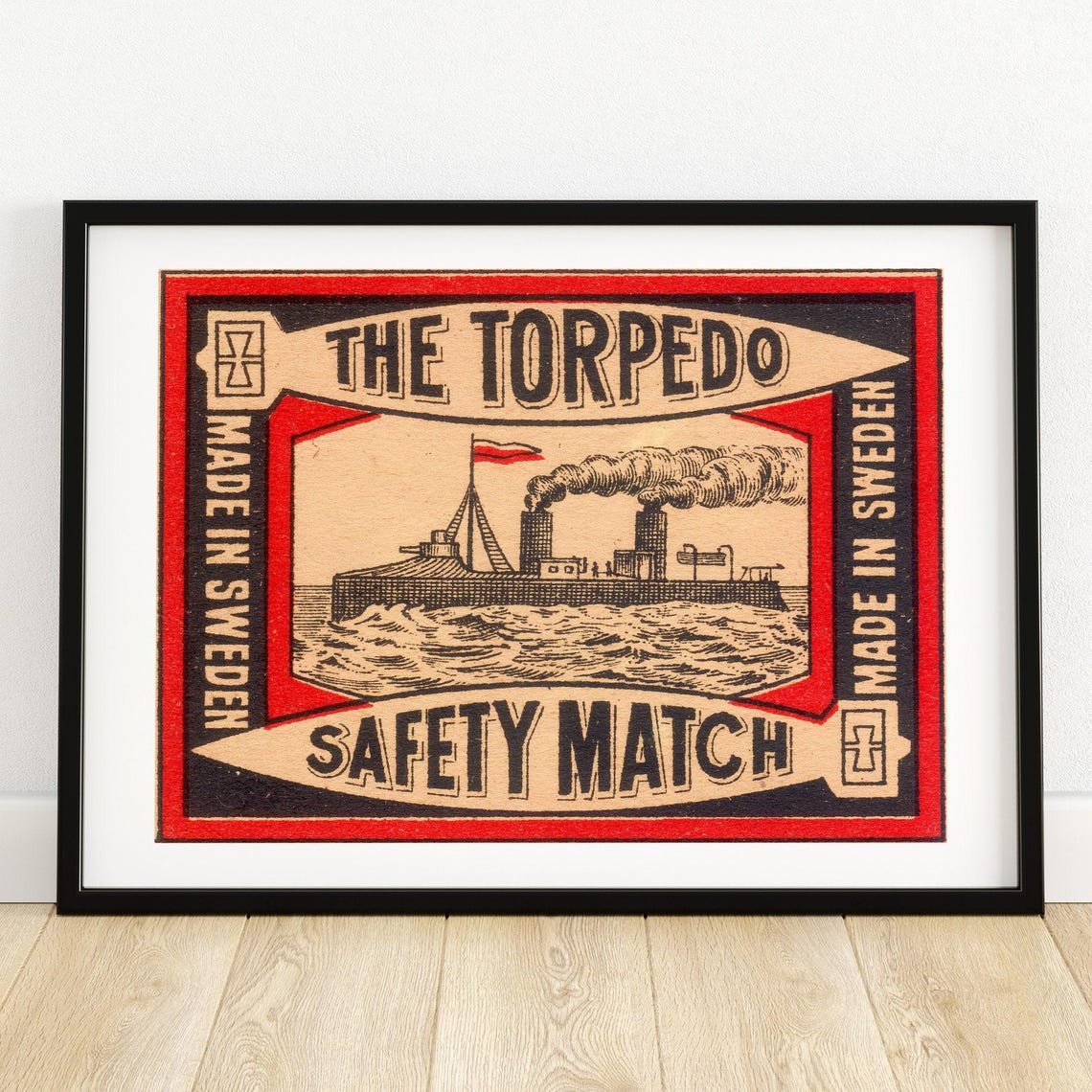 The Torpedo Safety Match Red Border Vintage Swedish Label Art Poster