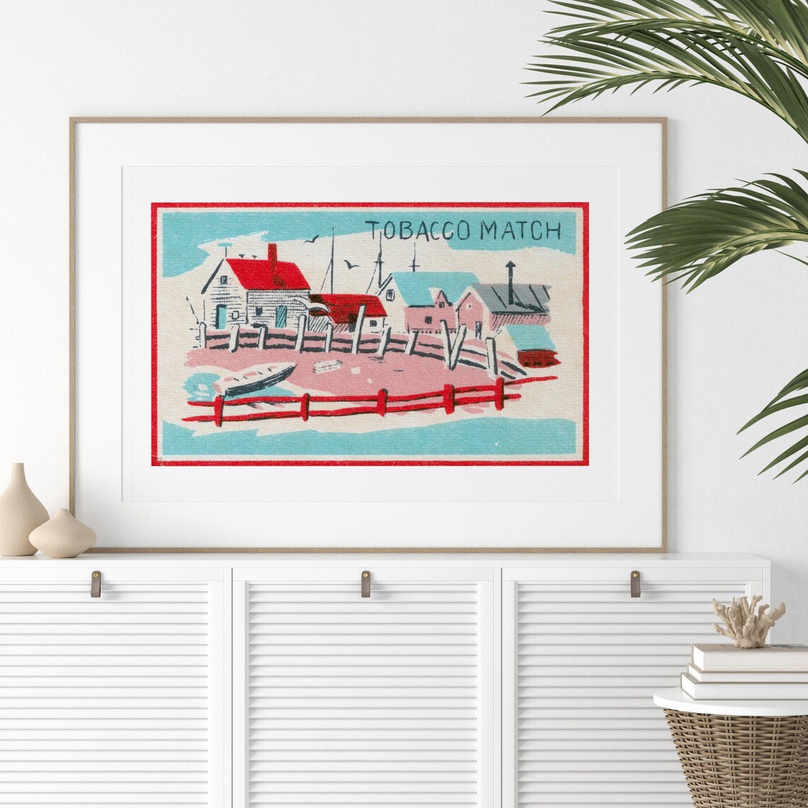 Seaside Fishing Village Retro Tobacco Match Label Art Poster - Image 2