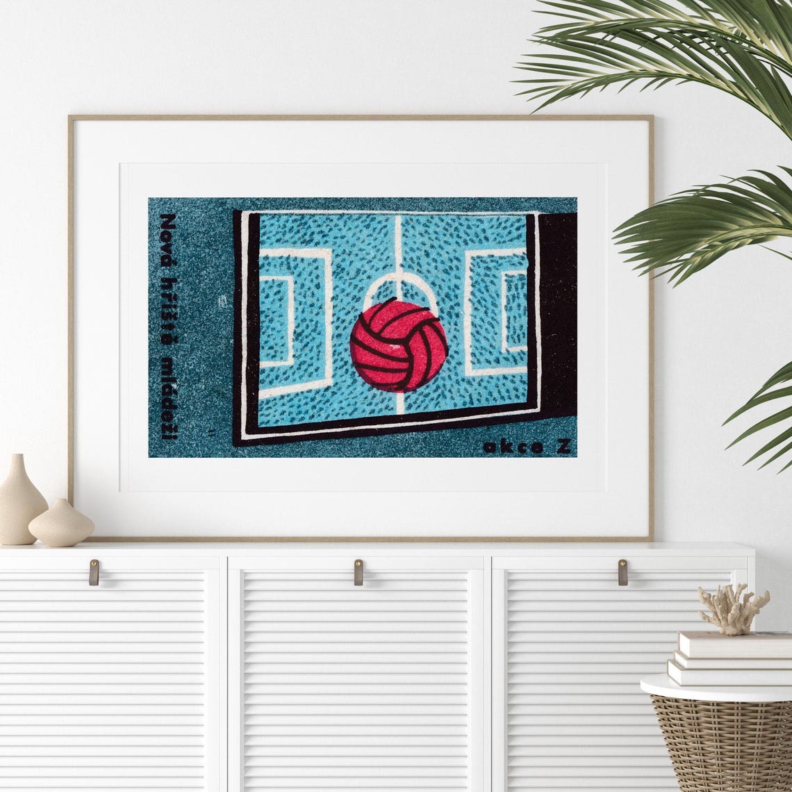 Soccer Field Red Ball Vintage Czech Matchbox Label Art Poster - Image 2