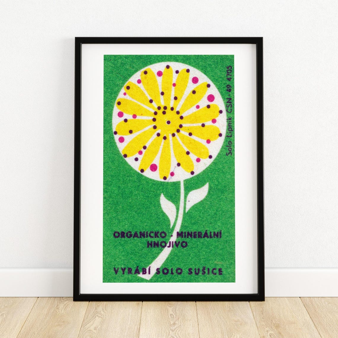 Yellow Flower Fertilizer Vintage Czech Matchbox Label Art Poster
