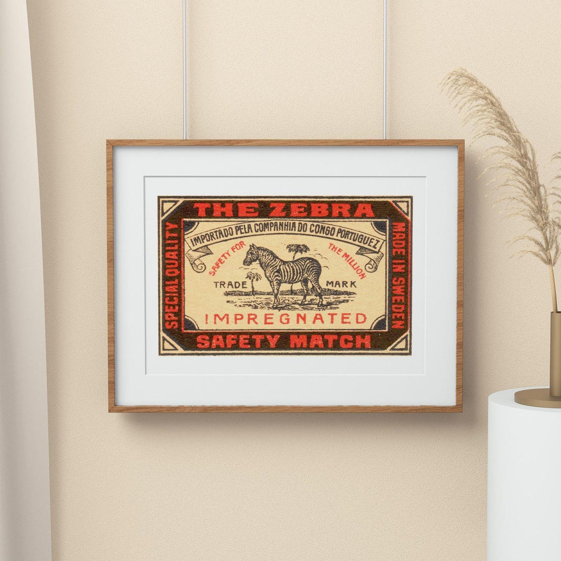 The Zebra Congo Portuguese Vintage Swedish Matchbox Label Poster - Image 2