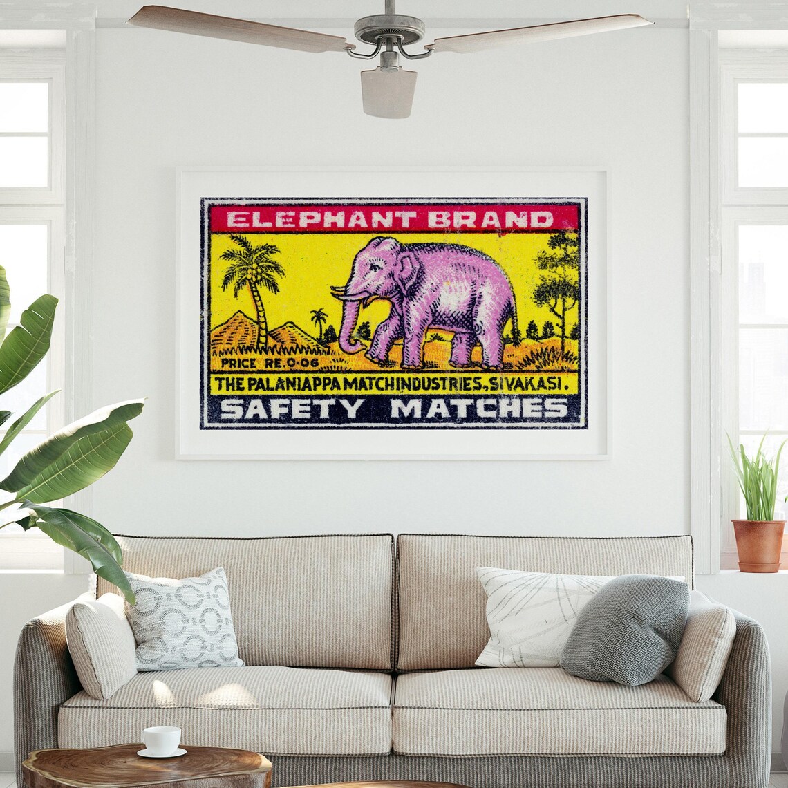 Pink Elephant Matchbox Vintage Indian Art Poster - Image 3