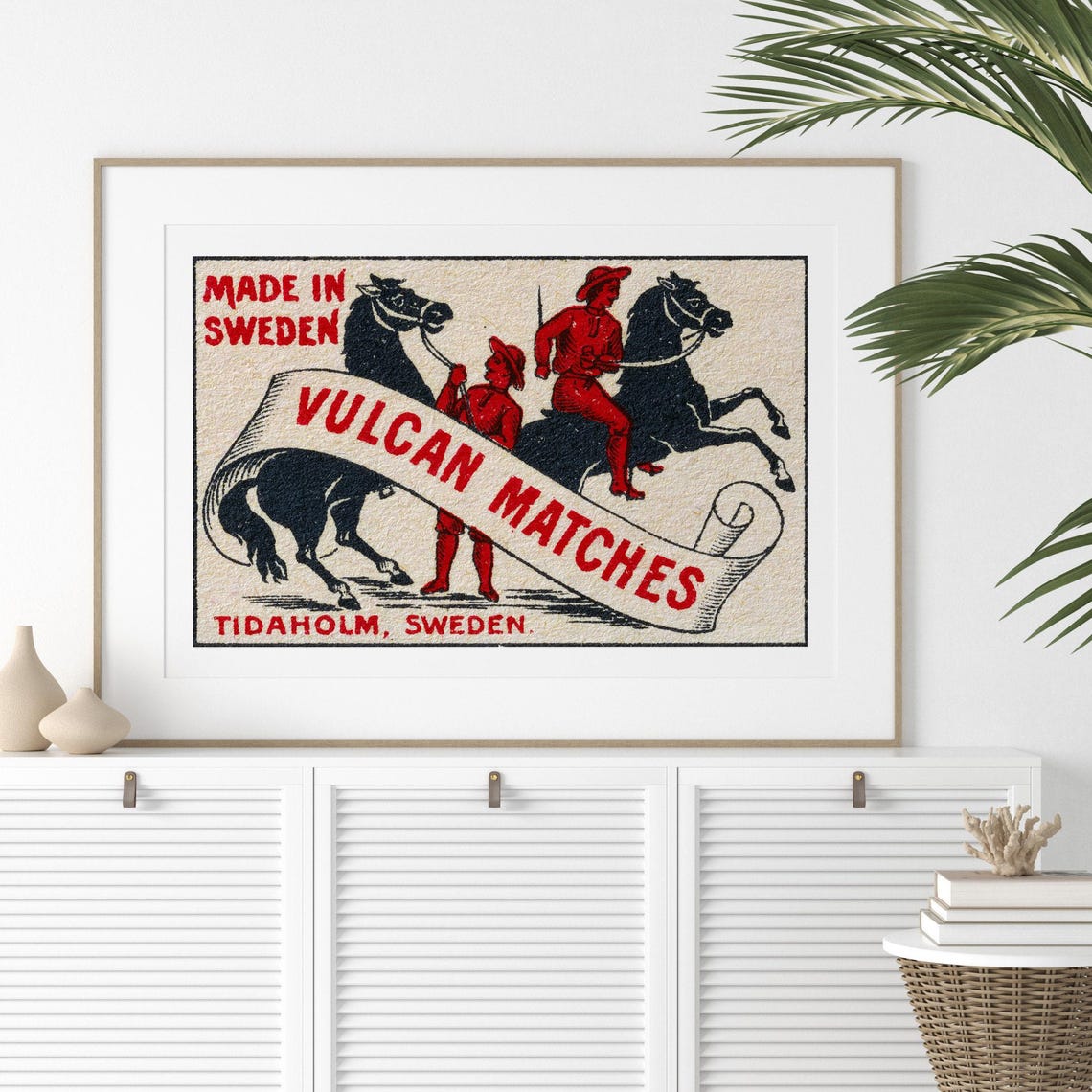Vulcan Matches Horse Riders Swedish Vintage Matchbox Art Poster - Image 2