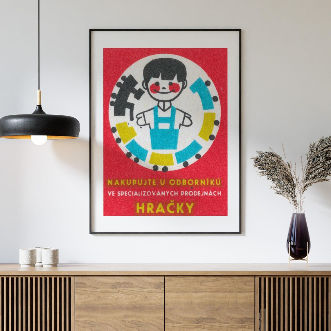 Boy Playing With Train Matchbox Vintage Poster Print - Image 4