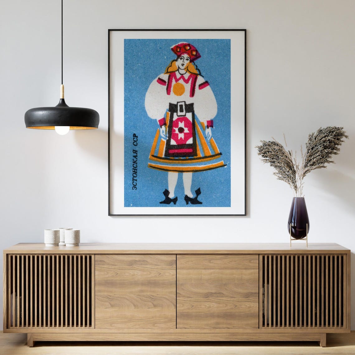 Estonian Folk Costume Woman Soviet Vintage Matchbox Art Poster - Image 4