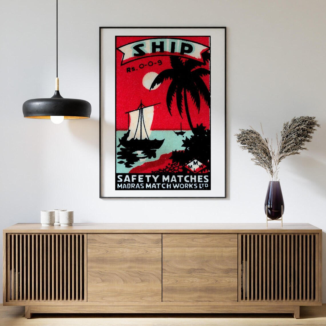 Ship Safety Matches Vintage Sailboat Palm Silhouette Matchbox Poster - Image 4